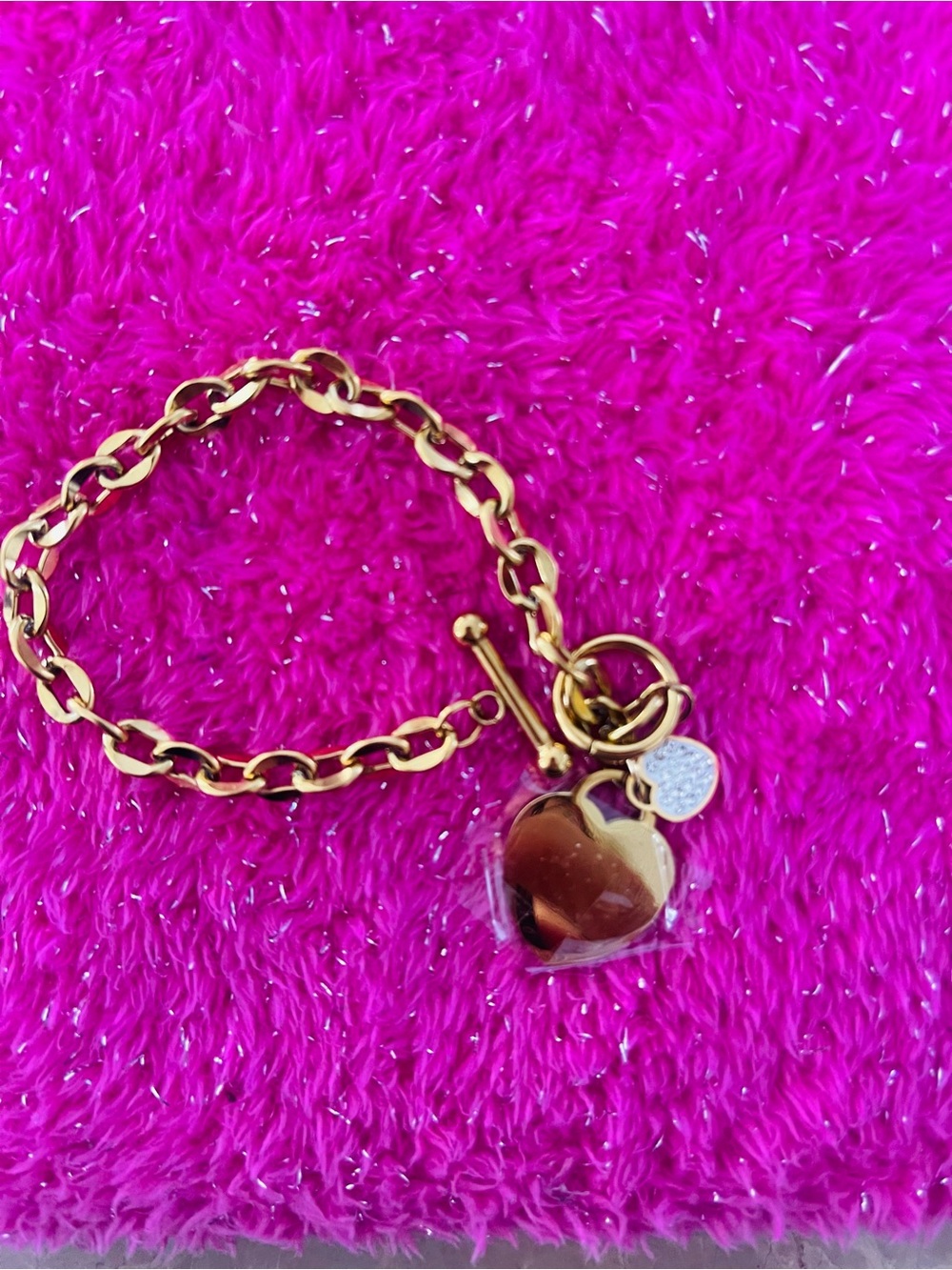 Gold Heart Charm Toggle Bracelet - Women Jewelry